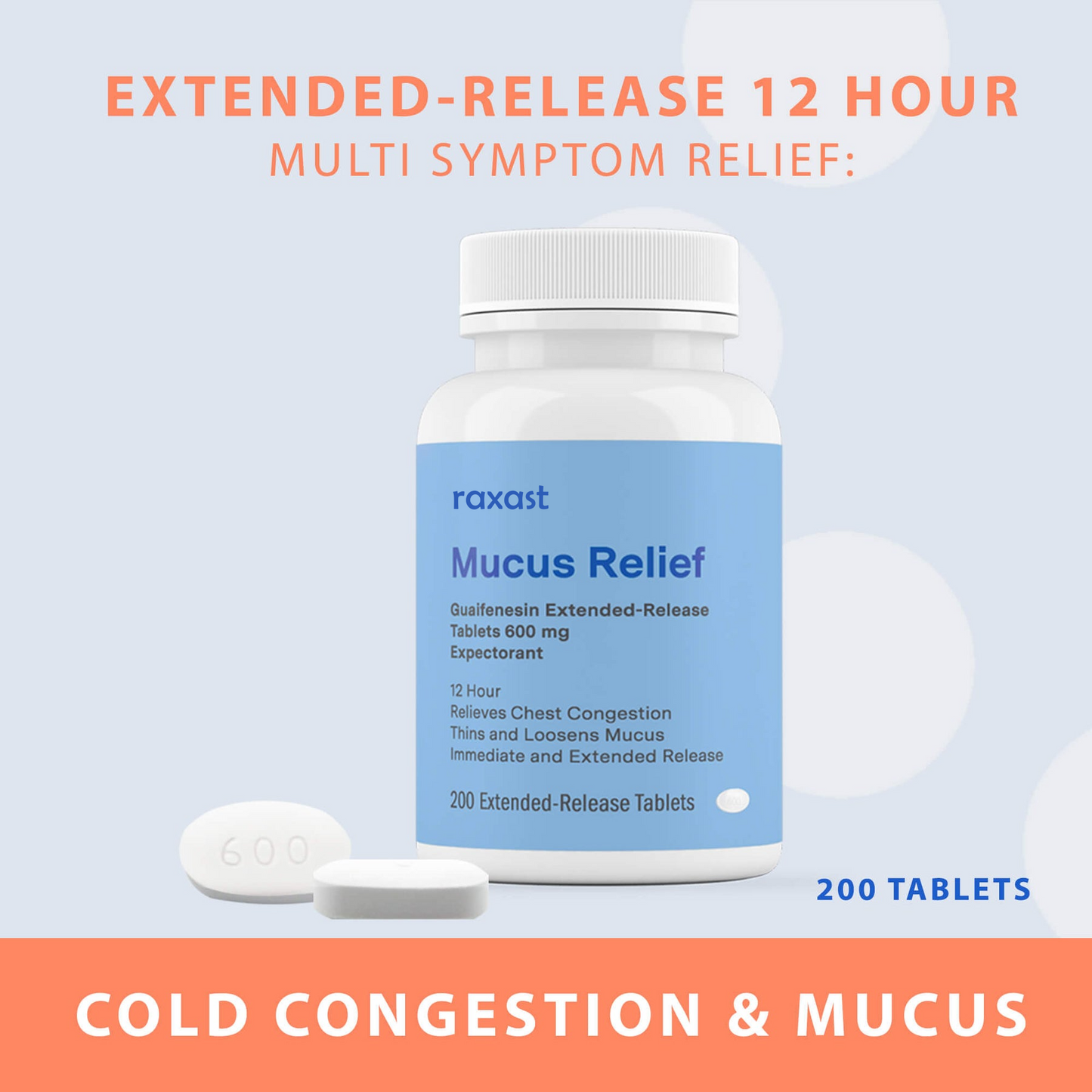 Mucus Relief (guaifenesin 600 mg), 200 ct