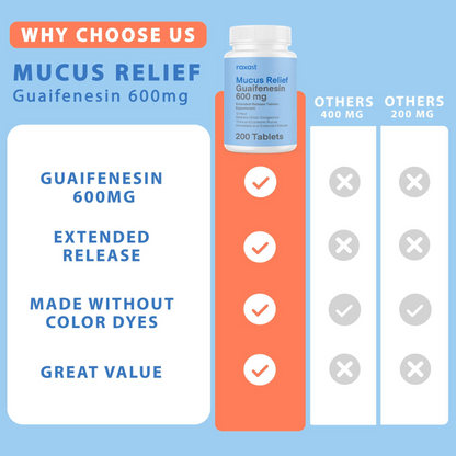 Mucus Relief (guaifenesin 600 mg), 200 ct